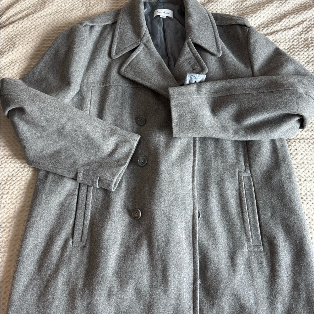 Calvin Klein Men's Gray Double-Breasted Coat